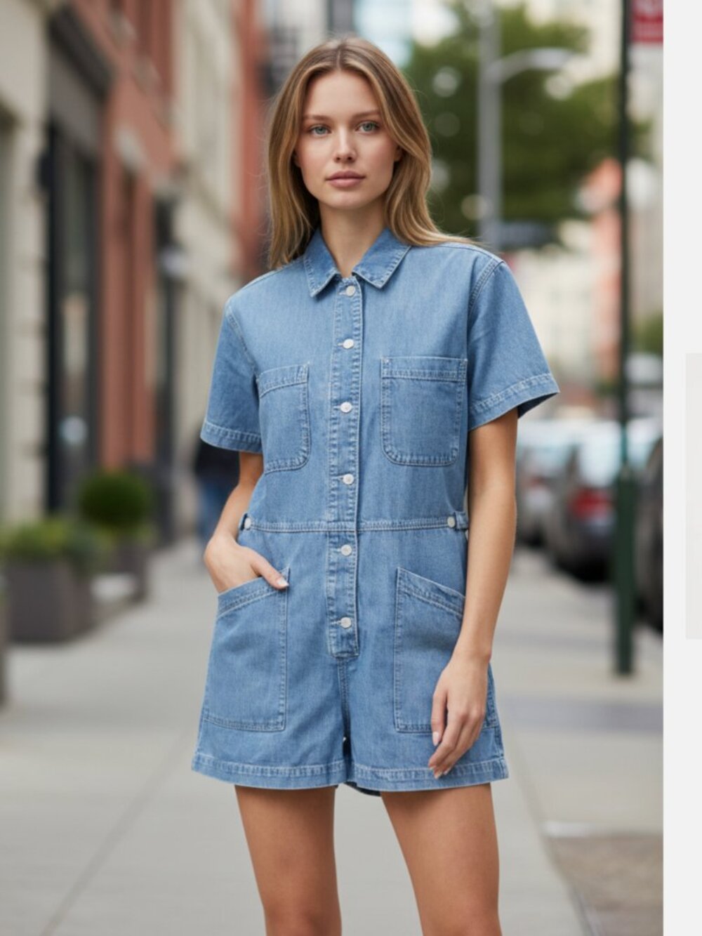 NWT MAVI Noreen Denim Romper Short Romper | Mid Vintage Light Denim